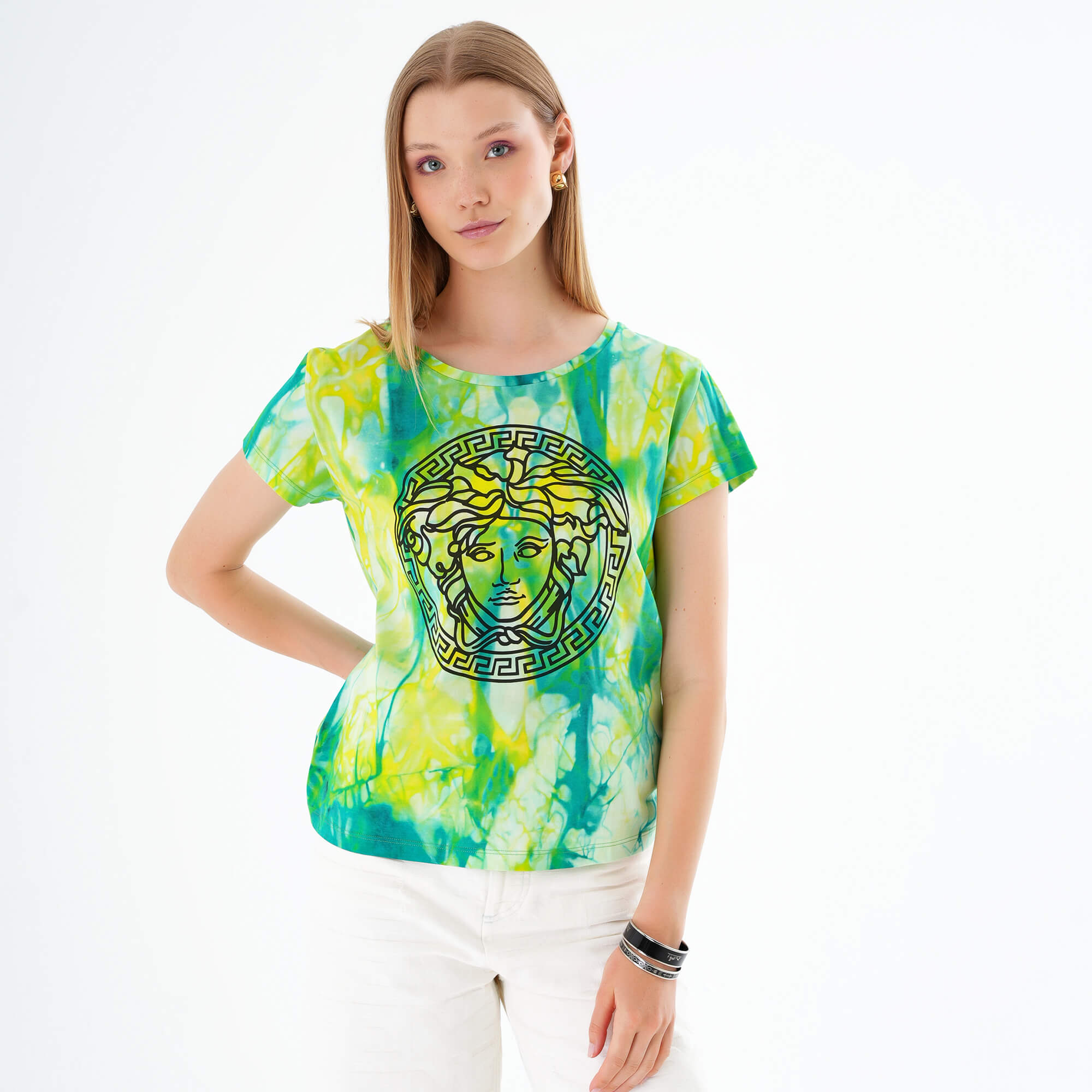 Versace - Green Medusa Head Printed Cotton Tshirt IT40